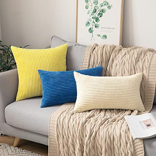 MIULEE Set of 2 Cream White Striped Corduroy Square Throw Pillow Case Soft Cushion Cover Sham Home for Sofa Chair Couch/Bedroom Decorative Fluffy Large Pillowcases 16x24 Inch 40x60cm - Image 3