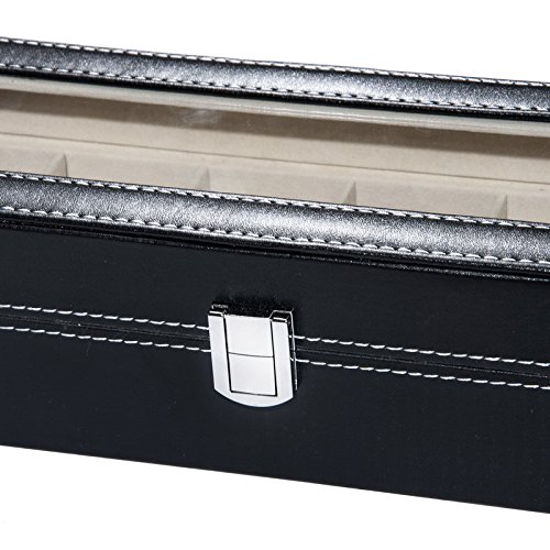 brovy (TM) PU Leder Armbanduhr Display Fall Lagerung Organizer Schwarz Geschenk-Box für Uhren verglaste 6 Raster