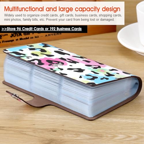RFID Credit Card Holder, Leather Business Card Organizer with 96 Card Slots, Credit Card Case for Managing Your Different Cards and Important Documents to Prevent Loss or Damage (Leopard Print)4