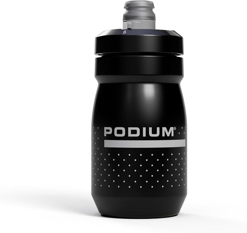 Podium Water Bottle 15oz, Black | Easy Squeeze Design, High Flow Self Sealing Cap, Secure Bike Cage Fit, Easy Clean Components, Lightweight Cycling Bottle