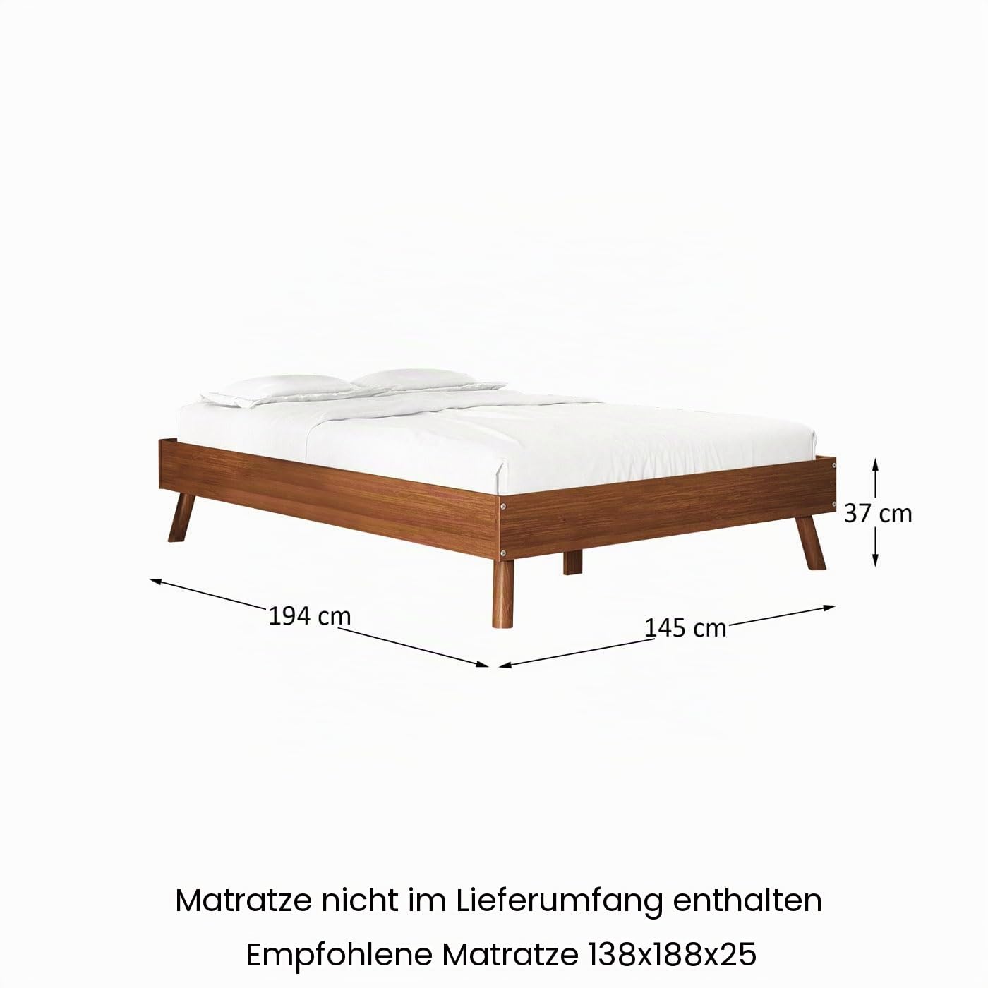 IDIMEX Futonbett Karri 140x190 aus Massivholz, Kastanien Farben - Robustes Doppelbett mit konischen Beinen, moderner Holz Bettrahmen, Mittelsteg mit Stützfüßen