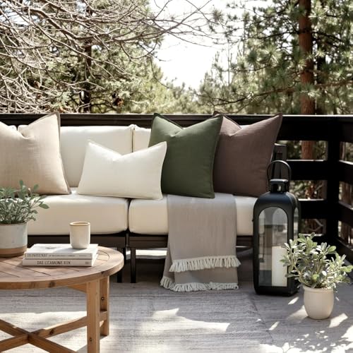 Image of MIULEE Pack of 2 Thick Textured Couch Throw Pillow Covers 18x18, Dark Brown Decorative Pillow Covers, Neutral Linen Cushion Cases for Sofa Bed Living Room Modern Farmhouse Home Decor, No Filling