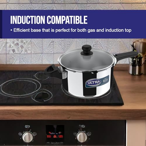 Image of Ultra Duracook Triply Duo Pressure Cooker 3.5 Litre | AISI 304 Food Grade Stainless Steel Cooker | 5 Years Warranty | Injection Moulded Handles | Induction Compatible Broad Base | Non-Stick Finish