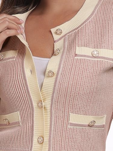 Image of M.Infisavo Cardigan for Women Spring Summer Short Sleeve Crewneck Knit Button Down Sweater Shirt