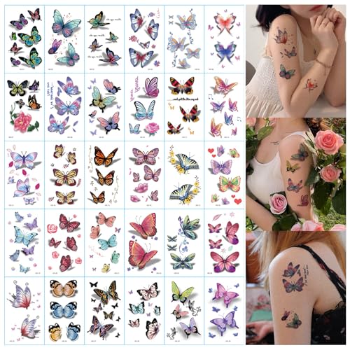 3D Butterfly Temporary Tattoos Stickers, 150 Pcs Colorful Butterfly Body