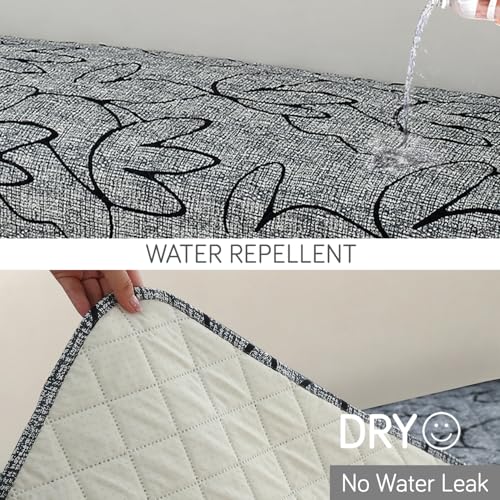Image of HOKIPO 'Elira Series' Water Repellent + Waterproof Quilted Sofa Mats | Make Your Own Sofa Cover Set | Length 150cm - Intense Grey Abstract Floral (AR-5246-C2)