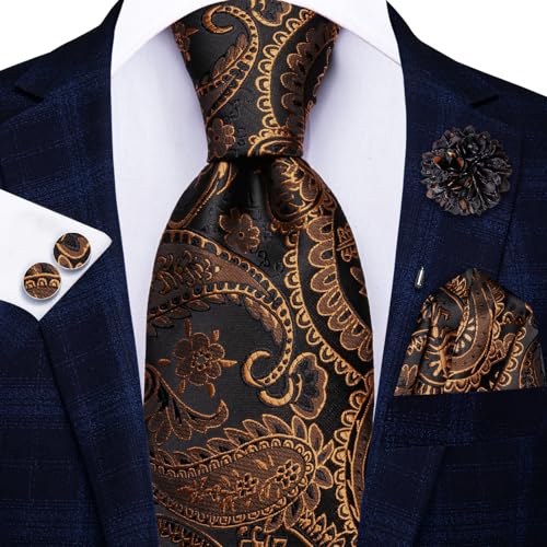 Image of Hi-Tie 5Pcs Mens Solid Color Silk Tie Satin Pretied Bowtie Lapel Pin for Men Handkerchief Cufflink Wedding Gift Box