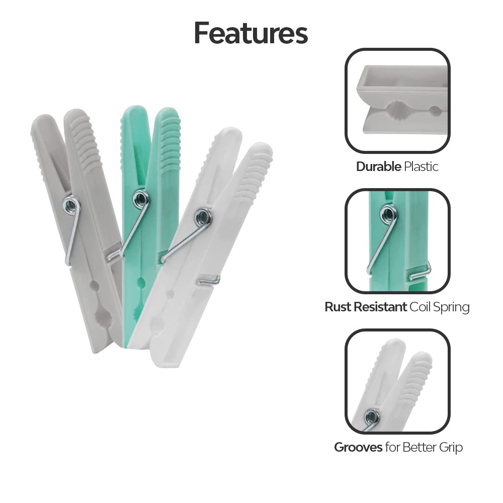 pegs it 36 Pcs Pegs for Washing Line, White, Grey, Aqua, M - Image 4