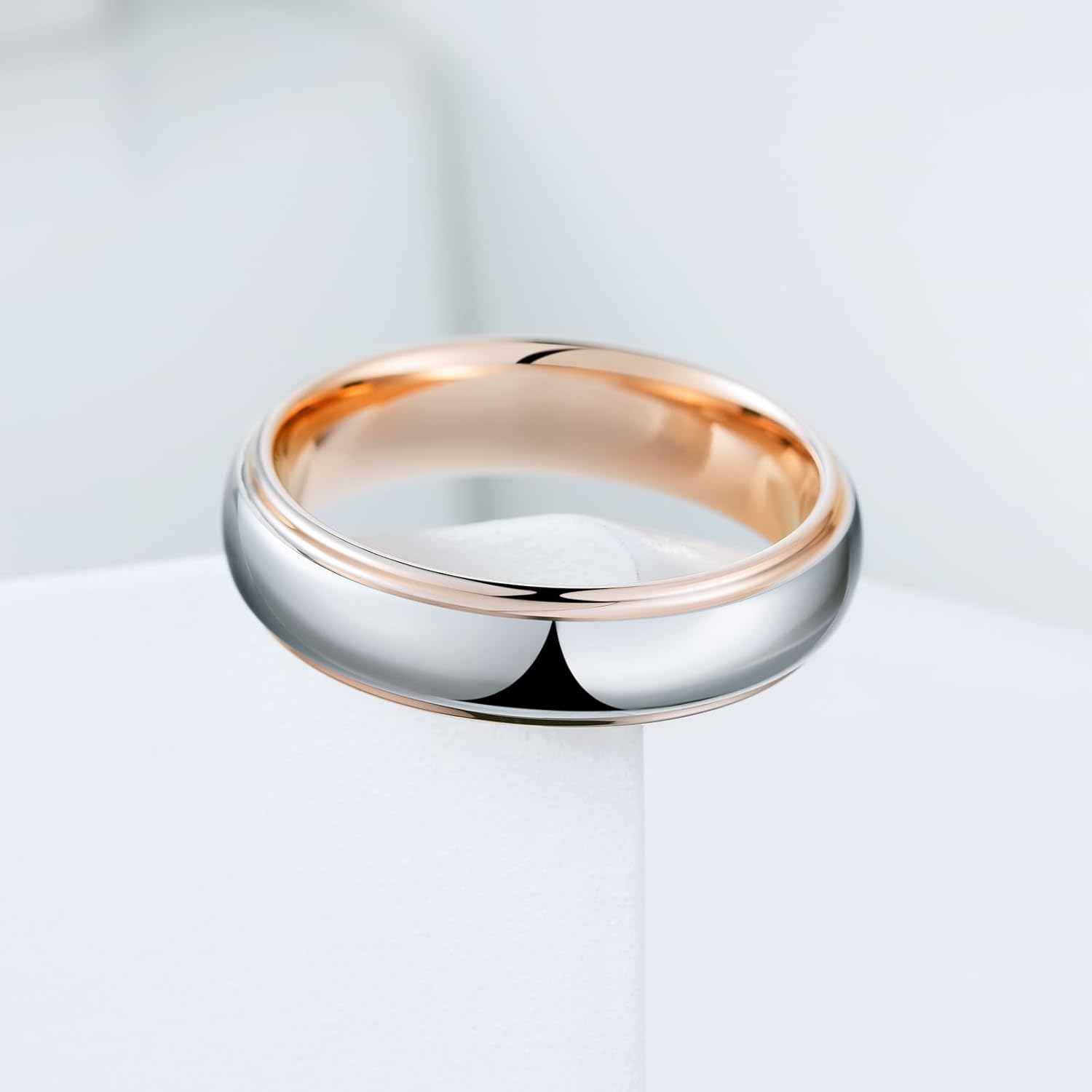 King Will 4mm 6mm Tungsten Carbide Ring for Men Women, Silver & Gold/Rose Gold Two-Tone Wedding Band, Step Edge Domed Polished Finish Engagement Ring for Couples Comfort Fit, Size 7-12