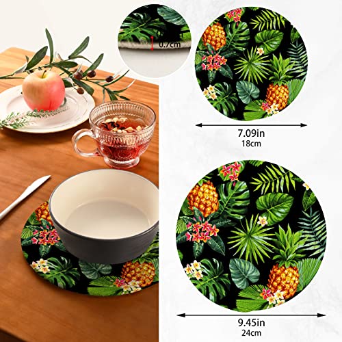 Tropical Leaves Flowers Pineapples Trivets For Hot Dishes Pot Holders Set Of 2 Pieces Hot Pads For Kitchen Cotton Round Trivets For Hot Pots And Pans Placemats Set For Kitchen Farmhouse Decor #TOP2