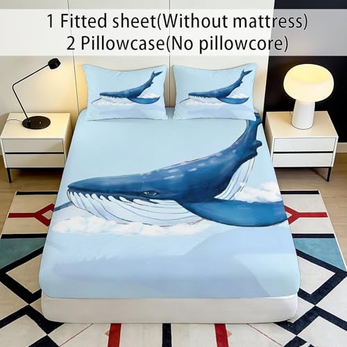 Drap-Housse Baleine Bleue imprimé 3D avec microfibre haute résistance 90x200