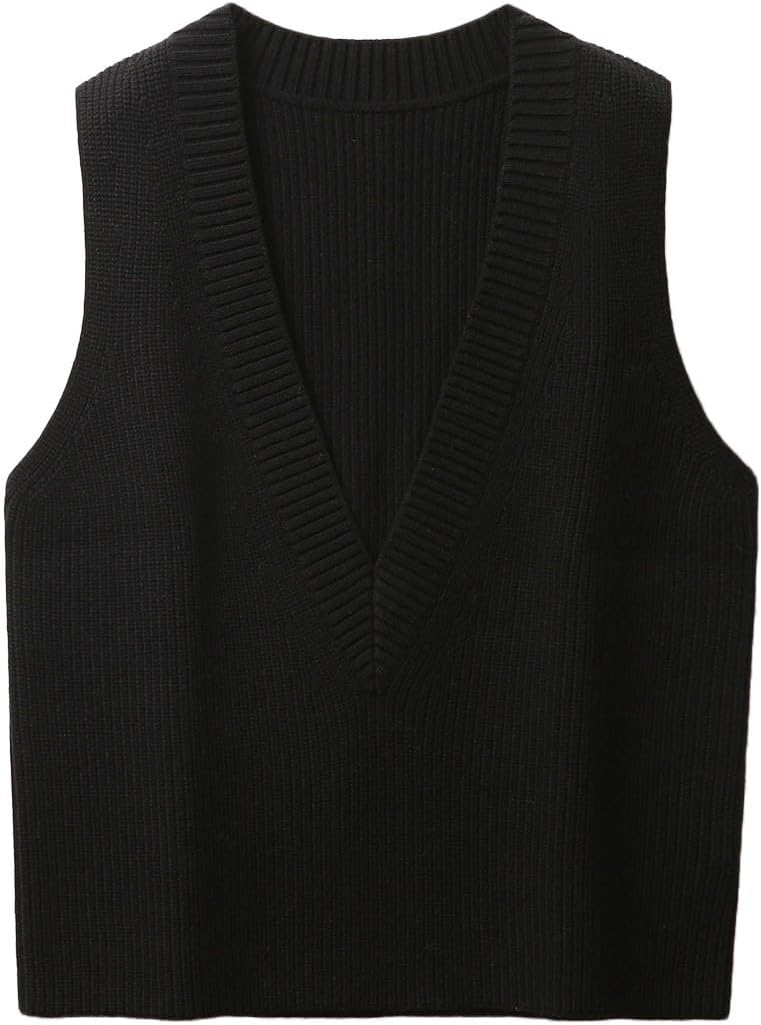 jinghuiyue Womens Deep V Neck Sweater Vest Casual Knitted Tank Tops Sleeveless Sweater Ribbed Pullover Knitwear