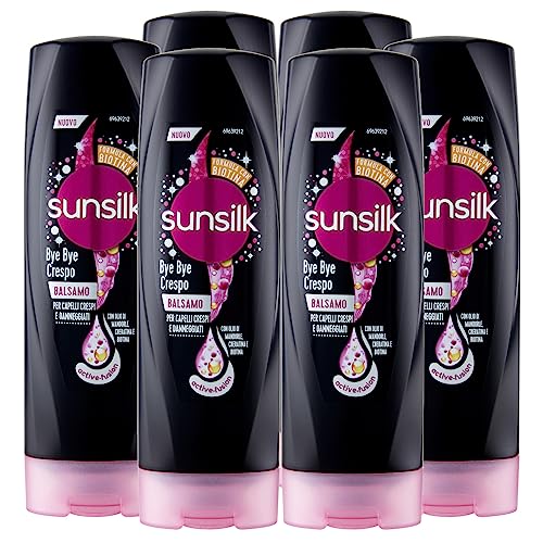 Sunsilk Bye Bye Crespo Balsamo Per Capelli Crespi E Danneggiati Formula Active-Fusion Con Olio Di Mandorle Cheratina Biotina Ad Azione Nutriente Rinfo