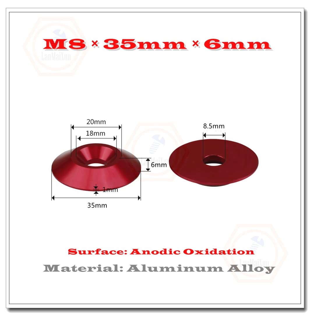 5pcs M8×35mm×6mm Red Aluminum Alloy Fish Eye Gasket conical concave Counterbore countersunk Head Screw Washer