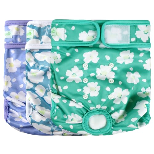 Image of wegreeco Washable Female Dog Diapers Highly Absorbent Reusable Diapers for Dog in Heat Period, 3 Pack (Spring Colors, Large)
