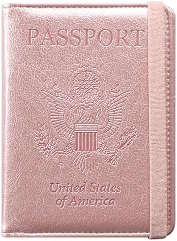 ACdream Passport and Vaccine Card Holder Combo, Cover Case with CDC Vaccination Card Slot, Leather Travel Documents Organizer Protector, with RFID Blocking, for Women and Men, AA-Rose Gold, Compact