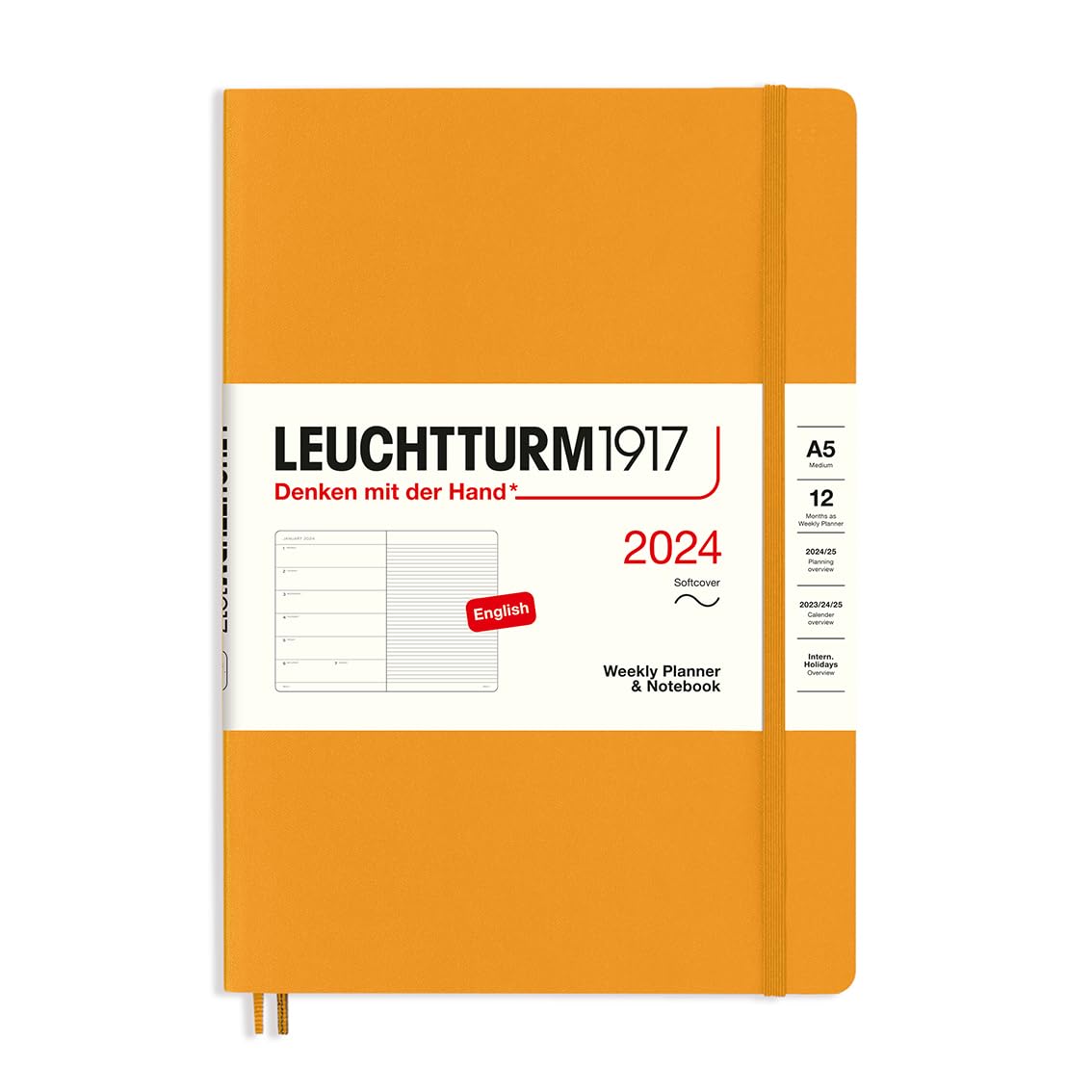 LEUCHTTURM1917 367782 Weekly Planner & Notebook Medium (A5) 2024, Softcover, Rising Sun, English