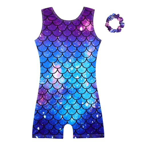 HOZIY Gymnastics Leotards for Girls with Shorts Biketards Dance Tumbling Outfits Matching Scrunchies 1-12 Years Old 7-8 Years Ombre Mermaid