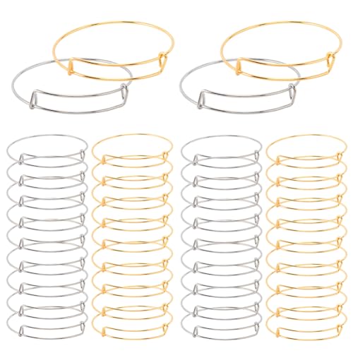 Image of SOFPLATE 40Pcs Gold Expandable Bangle Bracelets Adjustable Wire Bangles Set Iron Hypoallergenic Thin Round Silver Blank Bracelet Accessories for Jewellery Making Supplies DIY Crafts Beginner