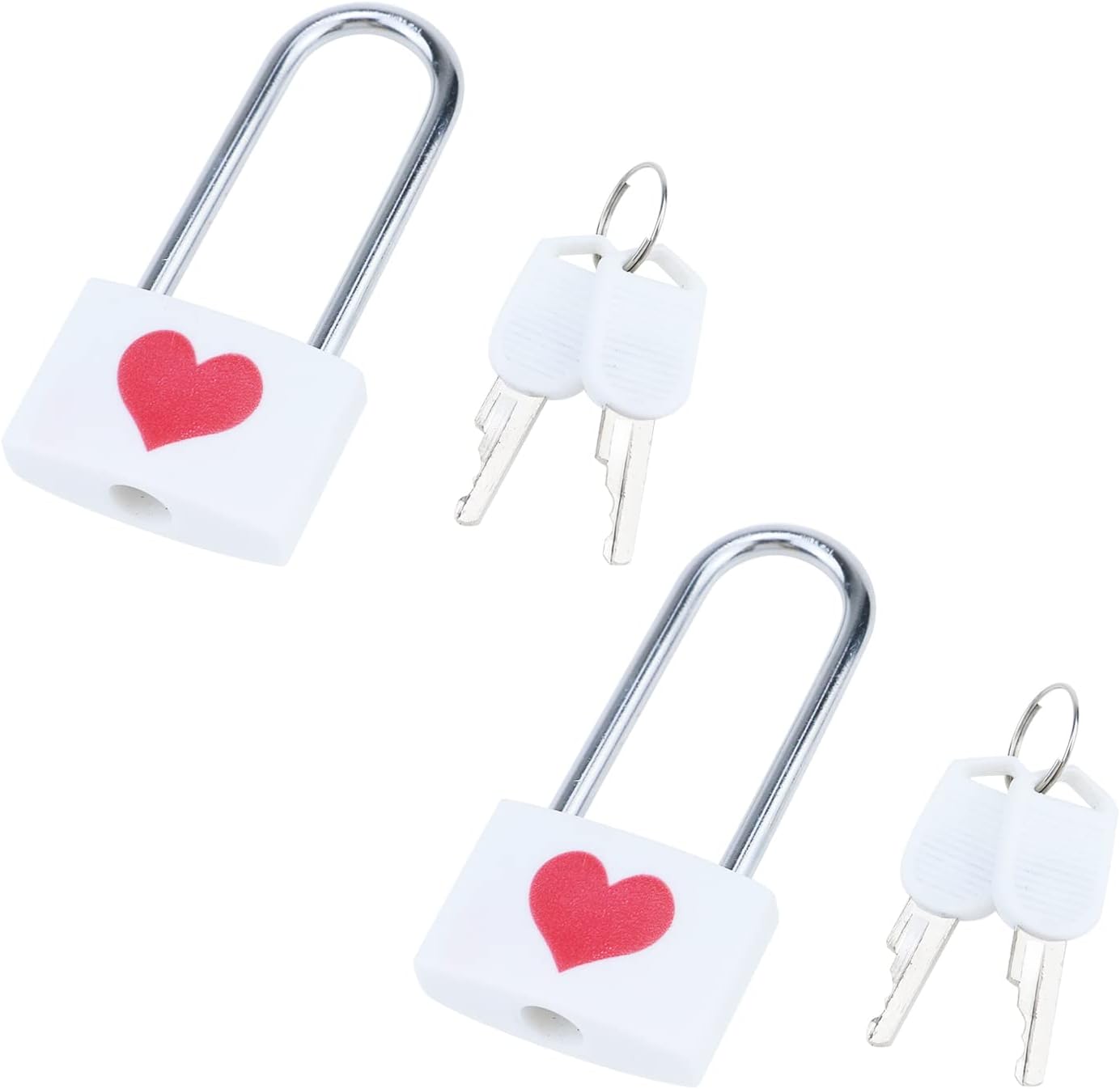 Dnyta 2 Pcs Padlock and Key Set, ABS Padlock Body Classic Couple Love Lock with Key, Padlocks Decorative Locks Suitcase Locks for Gate Shed Gym Locker -Valentines/Anniversary/Travel (White)