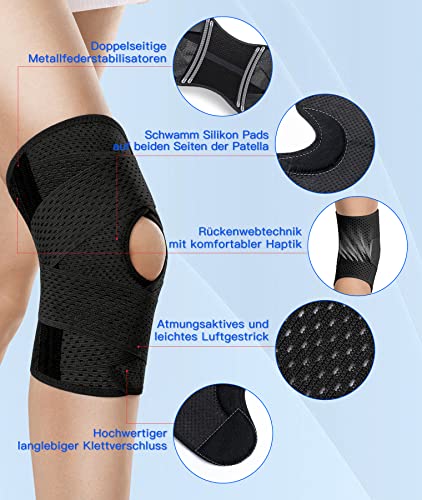 ProWaves Kniebandage Männer Damen mit Seitenstabilisatoren Patella Kniebandages Orthopädische Kniebandage Meniskus Kniestütze für Meniskusriss Knieschmerzen Sport Arthritis Erholung Einstellbar XXXL
