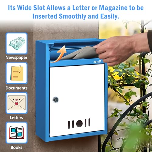 Image of JD FRESH Wall Mount A4 Size Letter Box /Mail Box /Suggestion Box /Complaint Box for Office /Post Box for Home gate with Clear Window View & Secure Key Lock - (Blue)