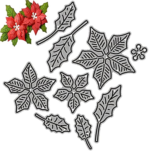Couper en Métal De Noël, Poinsettia De Noël Coupes Dimes DIY Modèle De Pochoir en Relief pour Fabrication De Cartes Scrapbooking Décoratif Cover