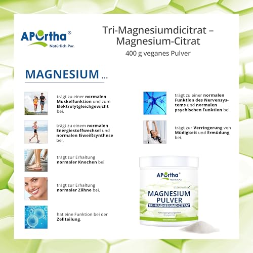 Magnesiumcitrat Pulver Aportha 400g veganes Nahrungsergänzungsmittel