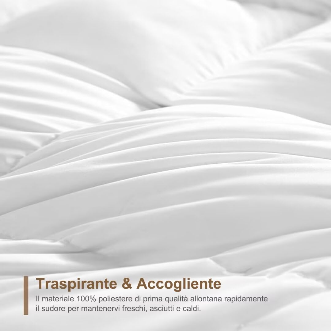 DWR Piumino 240 x 260 cm in Microfibra 300 GSM, 50% riciclato, Piumino 4 Stagioni 240 x 260 cm, Trapunta Matrimoniale Super Morbida, Bianco