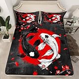 Feelyou Kids Taichi Bed Sheet Set Twin Size, Ying Yang Fitted Sheet Golden Fish Bedding Set Boys Girls Chinese Style Teens Bedroom Decor 2Pcs (No TOP Sheet)