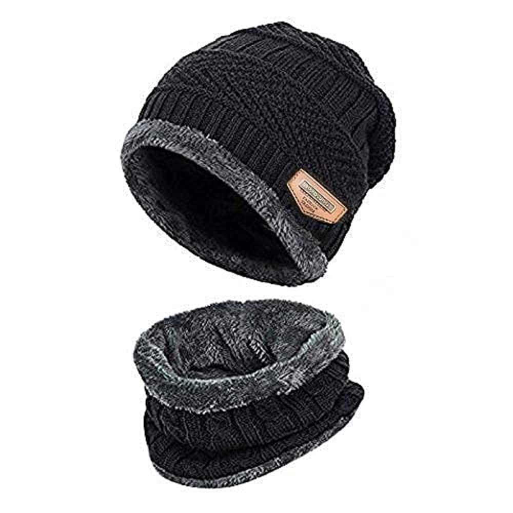 digital shopee Winter Beanie Hat Scarf Set 2-Pieces Warm Knit Hat Thick Fleece Lined Winter Hat & Scarf for Men Women-picture-19