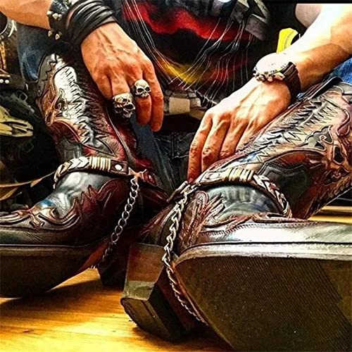 TNXZ Leather Western Boot Men's Snip Toe Western Cowboy Boot Point Toe Knight Boots Mid Calf Work Boots for Men Modern Western Combat Boots4