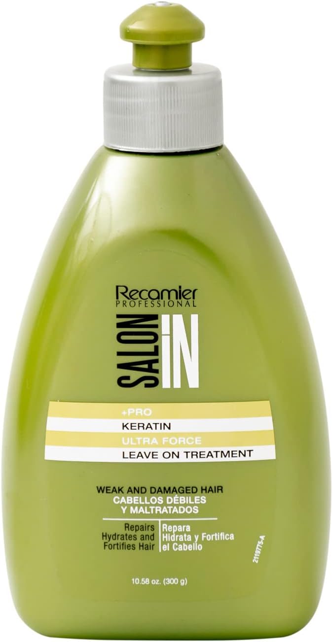 RECAMIER 30662 Leave In Keratin Treatment Conditioner Detangler | Moisturizer Hair Combing Style Cream Lotion | Damaged & Weak | Vitamin B5 | Tratamiento de Keratina Cabello Maltratado y Débil 10.1 OZ
