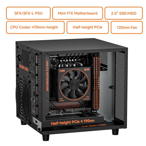 Image of Mini ITX NAS Case, 4 Hot-Swap 3.5 HDD Bay NAS PC Chassis, Supports SFX /SFX-L /Flex PSU & 120mm Fan, Compact ITX Computer Case for Home Office Storage - Black