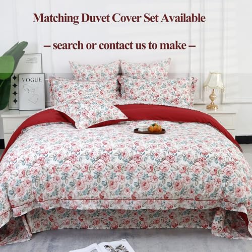 Image of FADFAY Rose Floral Sheets Set Twin XL Vintage Red Floral Bedding Shabby Rose Sheets French Country Farmhouse Bedding 800 Thread Count 100% Egyptian Cotton Deep Pocket Fitted Sheet 4Pcs, Twin XL Size