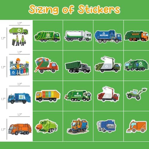 50PCS Garbage Truck Stickers β Waterproof Trash Truck Vinyl Decals for Waste Classification, Daily Garbage Reminder, Water Bottles, Laptop, Trash Can, School Education Pack - 1