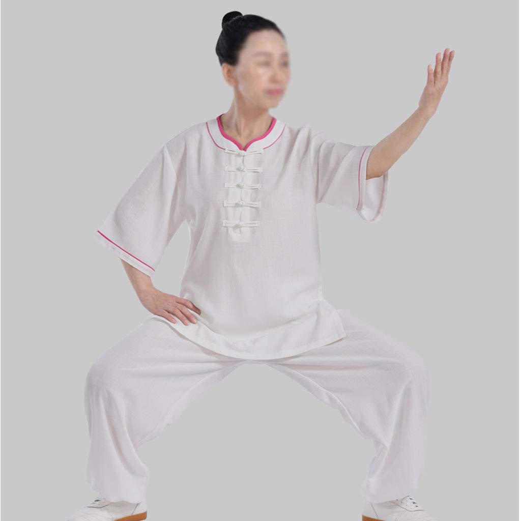 ZHOUXIAO Dorosły tradycyjny mundur tajskiego unisex zen odzież do medytacji sztuki walki garnitur Kung Fu poranna ćwiczenia odzież krótki rękaw kurtka koszula spodnie niebieski-L