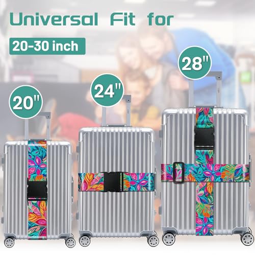 Slohif Luggage Straps for Suitcases Travel Belt Accessories Luggage Connector Identifiers Over Handle with Buckle Unique Nylon Adjustable Strap for Sleeping Bag Car Seat Colorful Leaf (2 Pack)3