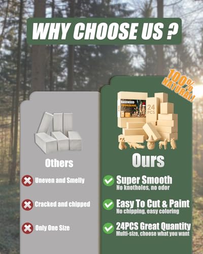 image for Bluvizo Basswood Carving Blocks 24PCS: Whittling Wood Blocks Wood Carv