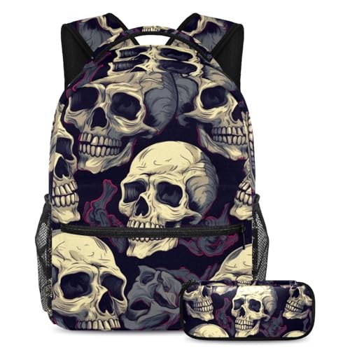 Sac à dos tête de mort grand format avec sa trousse d'école