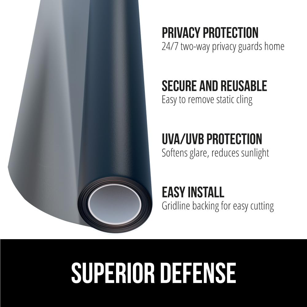 Gorilla Grip Patented Bath Tub Shower Mat and Two Way Sun Blocking Window Privacy Film, Mat Size 35x16, Washable, Film Size 11.8x78.7, Peel and Stick, Both Color Black, 2 Item Bundle