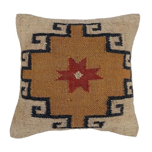 Trade Star Square Throw Cushion Case Kilim Pillow Cover 70% Jute and 30% Wool Handmade Pillow Cover 18x18 Inches Highly Durable Beautiful Decorative Farmhouse Covers (Pattern 7)