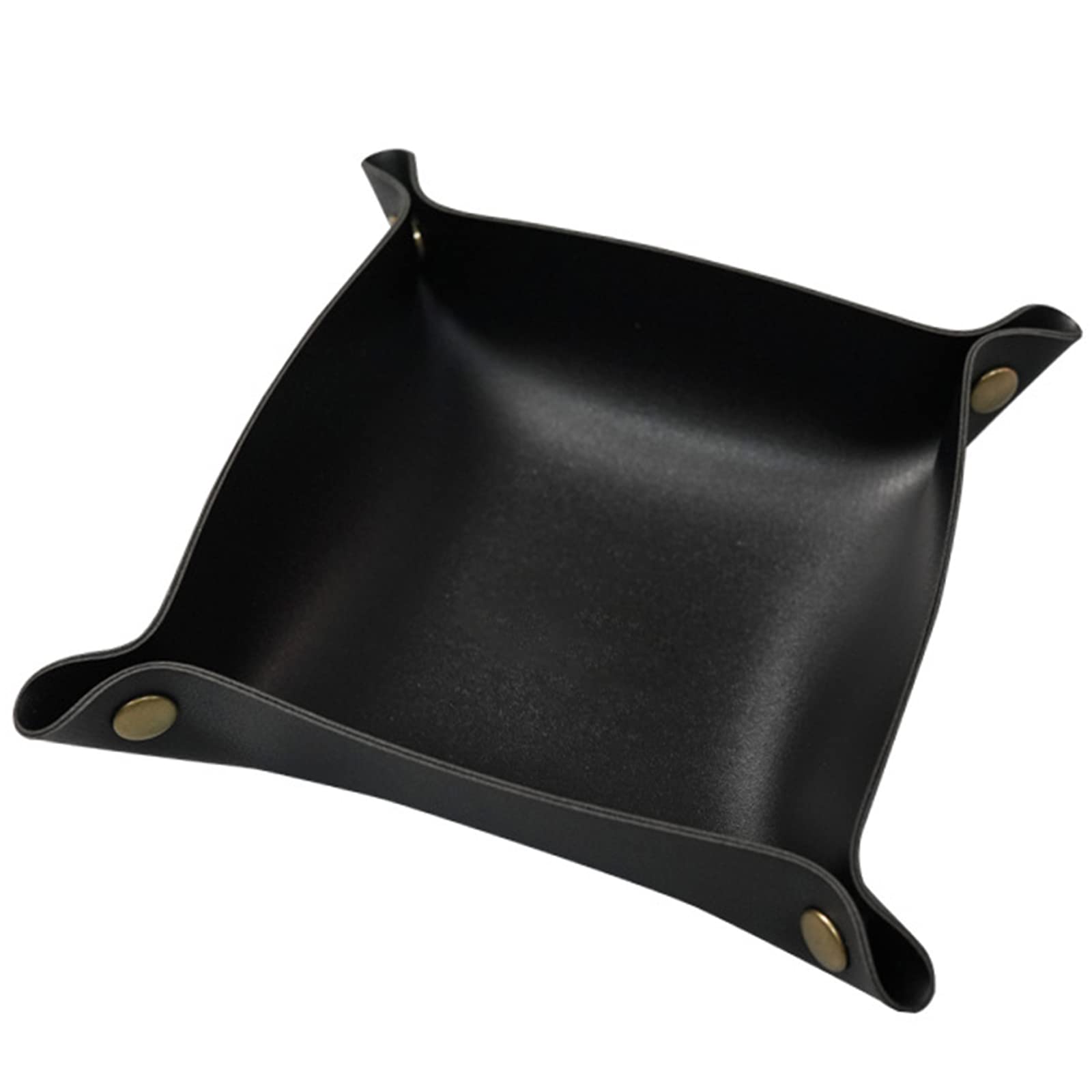 Banugo Valet Tray, Leather Tray, Small Catchall Tray, Foldable Jewelry Travel Organizer, Suitable for Travel, Storage, Nightstand, Home or Office (Black-S)