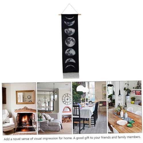 Tapiz boho negro Lurrose de algodón y lino: artesanía con borlas para una pared sofisticada 6