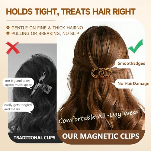 Image of 2 Pcs Hair Clutchers for Women, Magnetic Hair Clip, 2-in-1 Section Clips for Hair Styling, Daily Use and Professional Salon Clutcher Hair Accessories, Black Brown Print Hair Claw Clips (Orange and Blue)