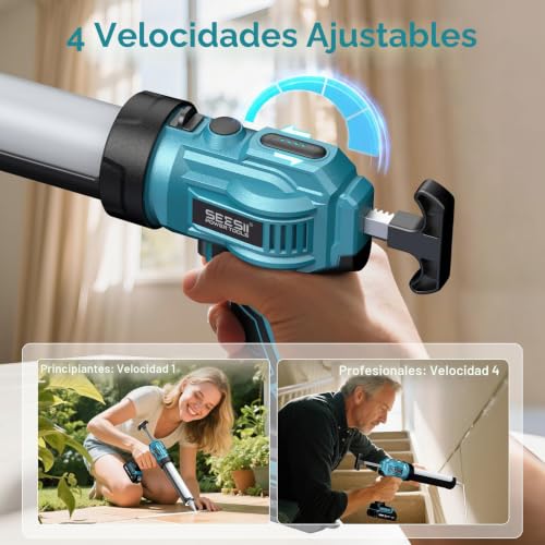 Miniatura 5 de Seesii Pistola Silicona Eléctrica Con 2 Baterías De 2000 Mah, Pistola Silicona Profesional Con Luz Led De 300 Ml Para Calafateo Azul