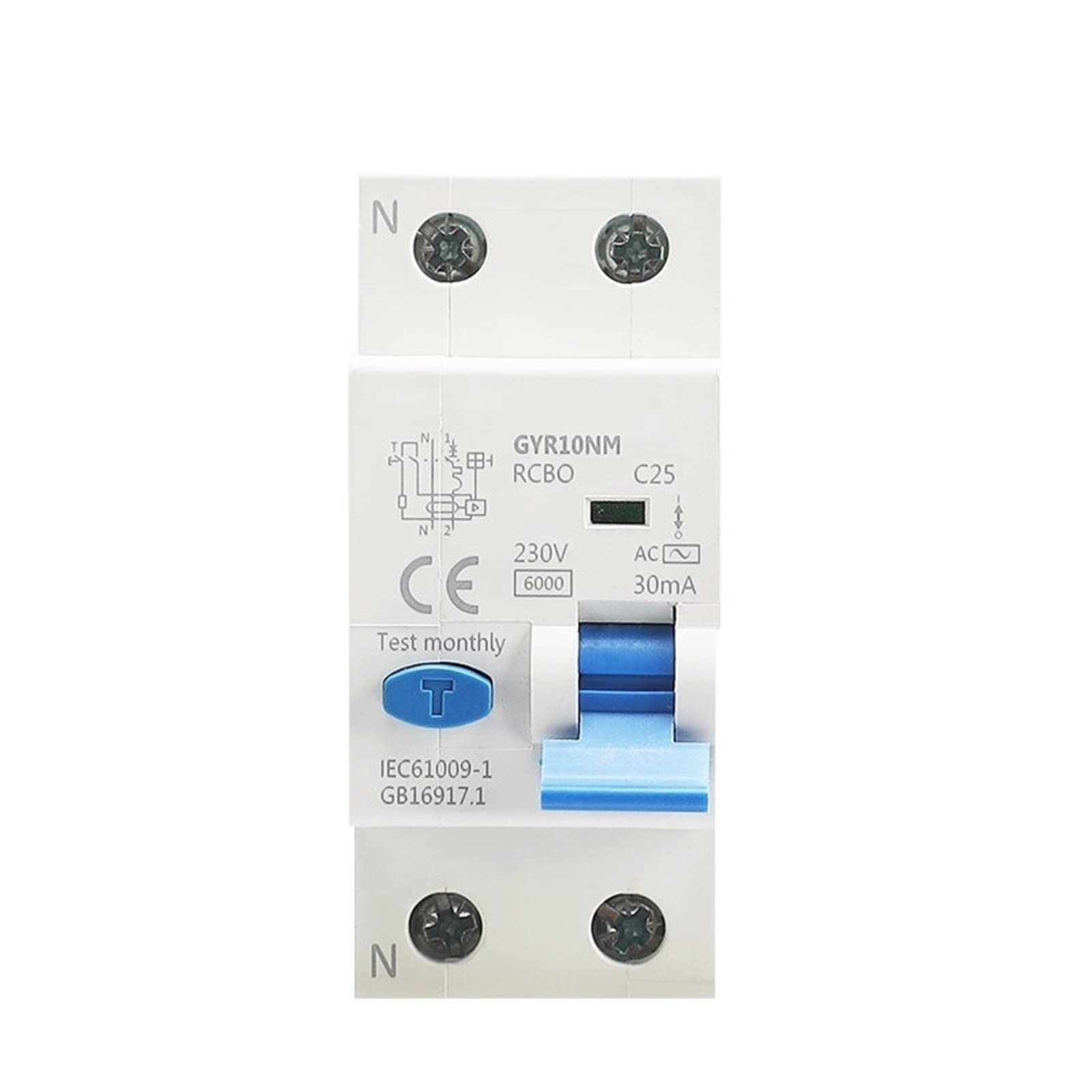 Disjoncteur différentiel 2P 10A 30mA Type AC magnétique avec rail