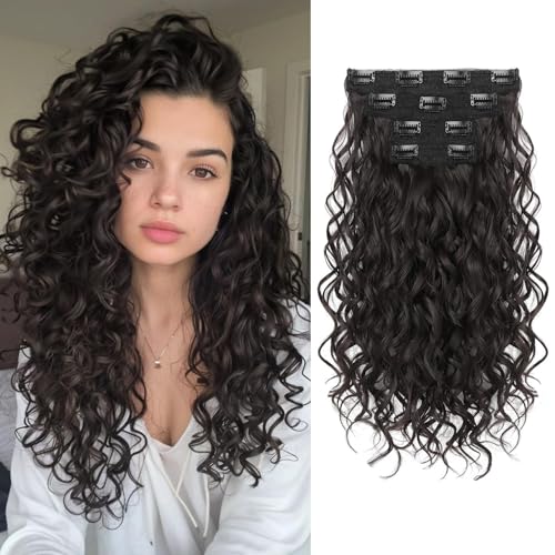 REECHO Curly Hair Extensions, 4PCS 16 inch Clip in Hair Extensions Lace Weft Short Curly Hair...