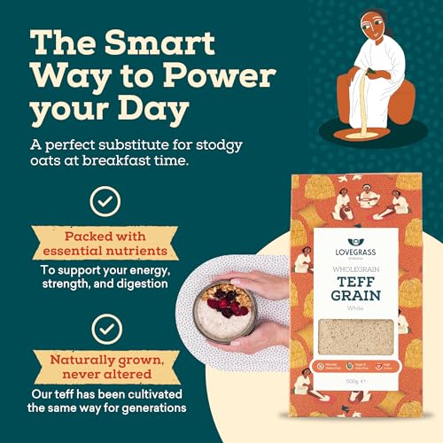 Lovegrass Ethiopia Habesha White Teff Grain 500g | Gluten Free | Vegan, High Protein, Vitamins & Minerals | Great for Baking or as a Rice, Couscous or Quinoa Substitute