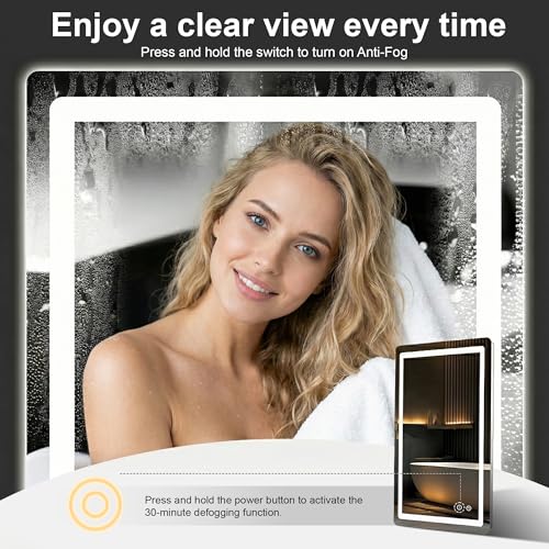 Image of LED Bathroom Mirror with Lights, 24 x 36 Lighted Vanity Wall Mirror | Backlit and Frontlit, Anti-Fog, Dimmable 3 Colors, Shatter-Proof Tempered Glass, Memory Function, Plug-in /Hardwired